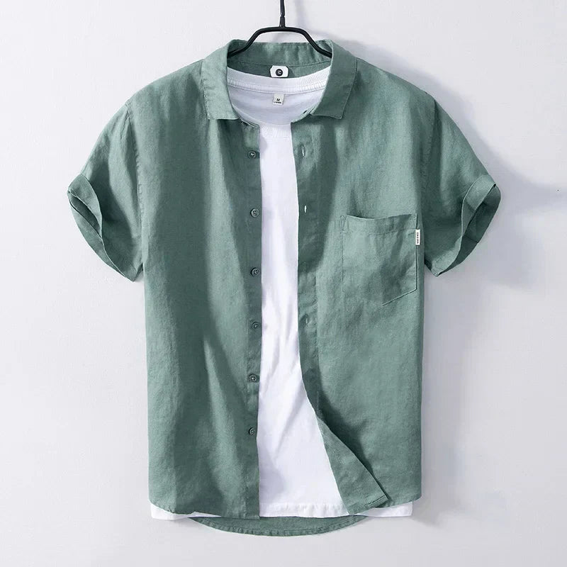 Levoire | Chemise En Lin Style Decontracte Respirant Et Confortable Hommes Vert 2XL