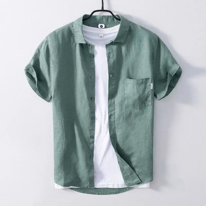 Levoire | Chemise En Lin Style Decontracte Respirant Et Confortable Hommes Vert 2XL