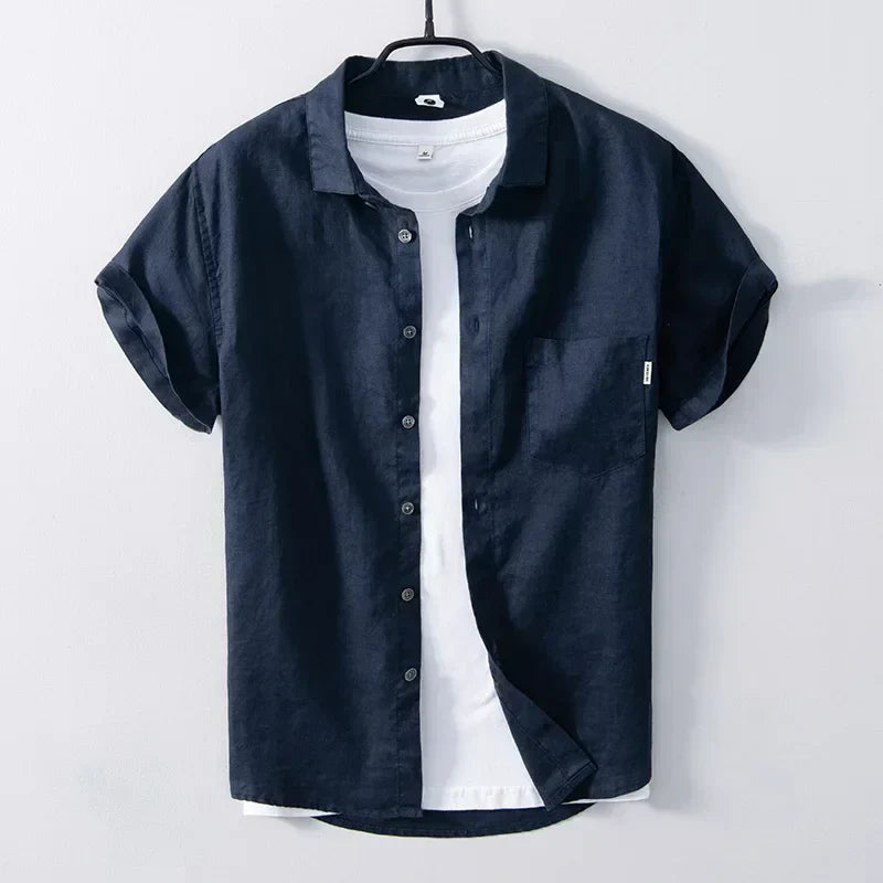 Levoire | Chemise En Lin Style Decontracte Respirant Et Confortable Hommes Bleu foncé