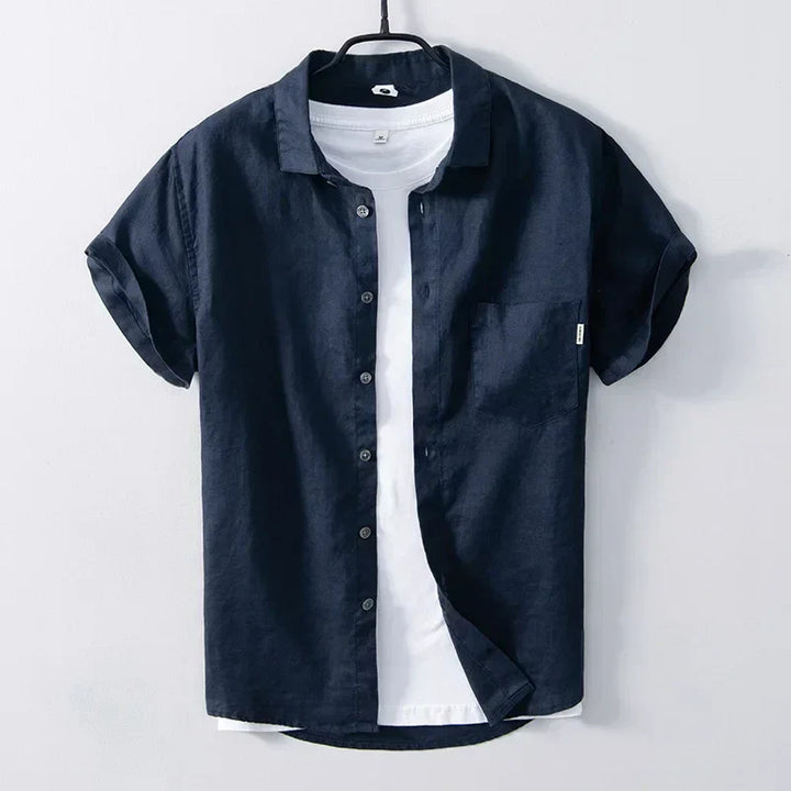 Levoire | Chemise En Lin Style Decontracte Respirant Et Confortable Hommes Bleu foncé