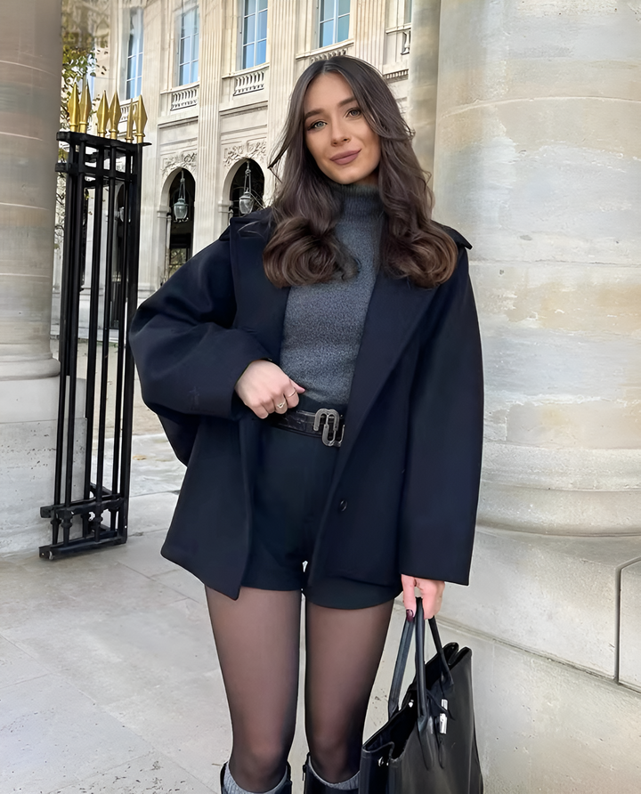 Levoire | Manteau En Laine Simple Coupe Décontractée Grande Taille Manteau En Laine Trench-Coat En Laine Femmes Noir