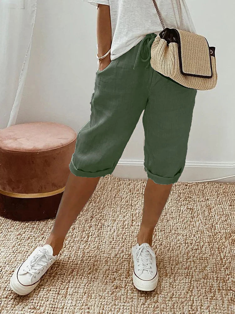 Levoire | Short Femme En Coton Et Lin Vert