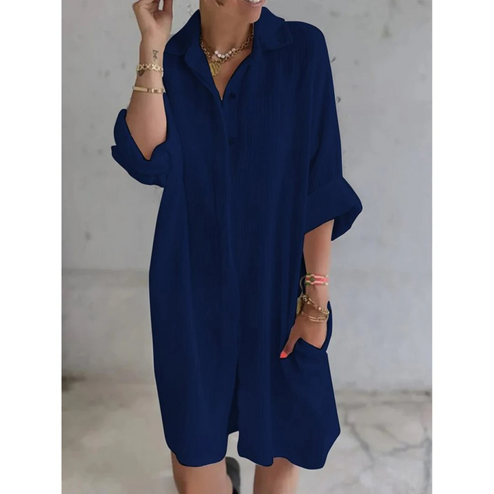Levoire | Bouton Robe Chemise Confortable Bleu