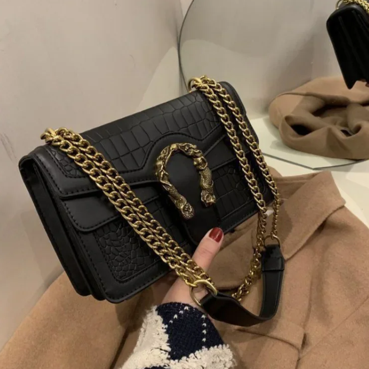 Levoire | Vintage Cuir Crocodile Motif Sac Noir