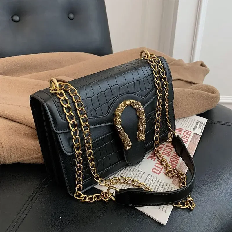 Levoire | Vintage Cuir Crocodile Motif Sac Noir Noir