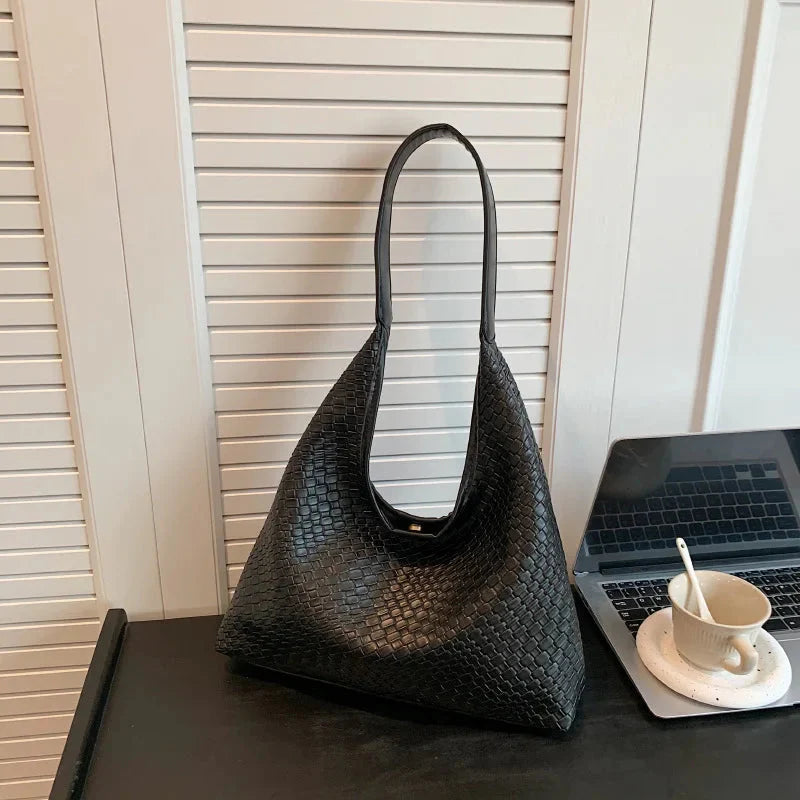 Levoire | Sac Cuir Vegan Quotidien Sac Tissé Sac À Épaule Noir