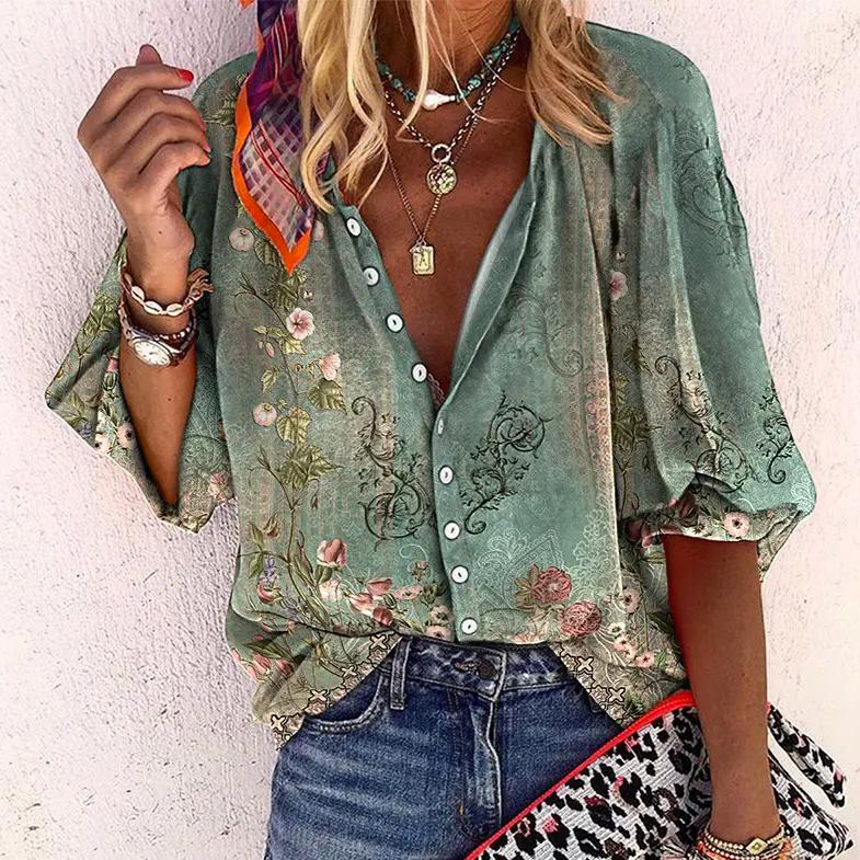 Levoire | Chemisier Avec Impression Vintage Vert
