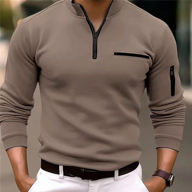 Levoire | Pull Pour Hommes Avec Fermeture Éclair Et Poches Café