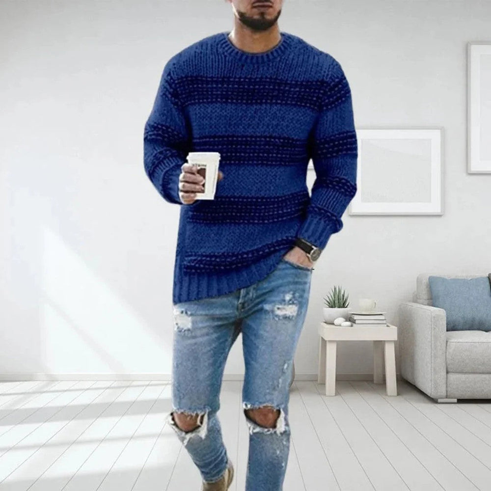 Levoire | Pull-Over En Laine Pour Homme En Patchwork Bleu