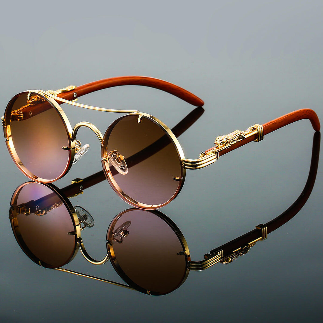 Levoire | Lunettes de soleil rétro en métal rond Braun