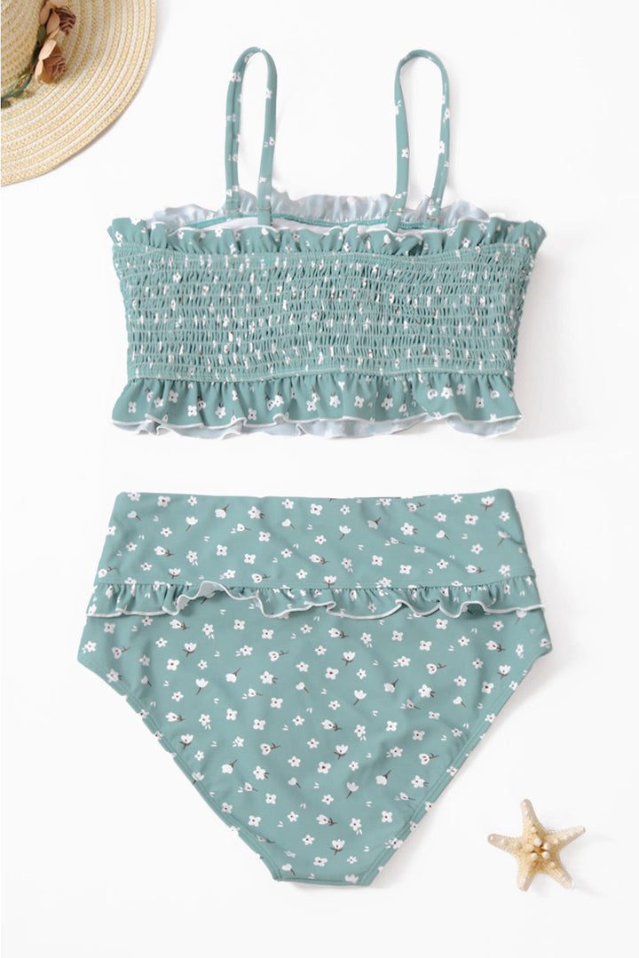 Levoire | Maillot de bain bandeau floral taille haute sans épaule