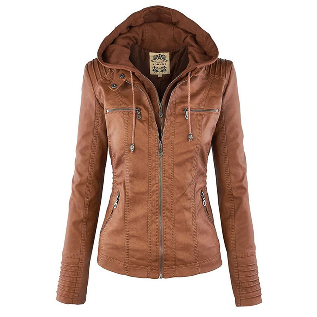 Levoire | Veste En Cuir Élégante Avec Capuche Pour Dames Khaki