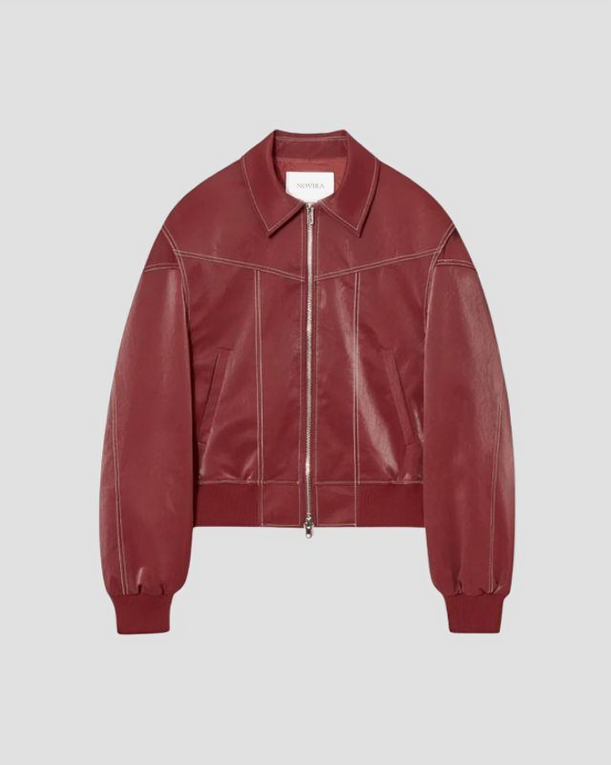 Levoire | Grande Taille Veste En Faux Cuir Bordeaux Rouge (presque épuisé)