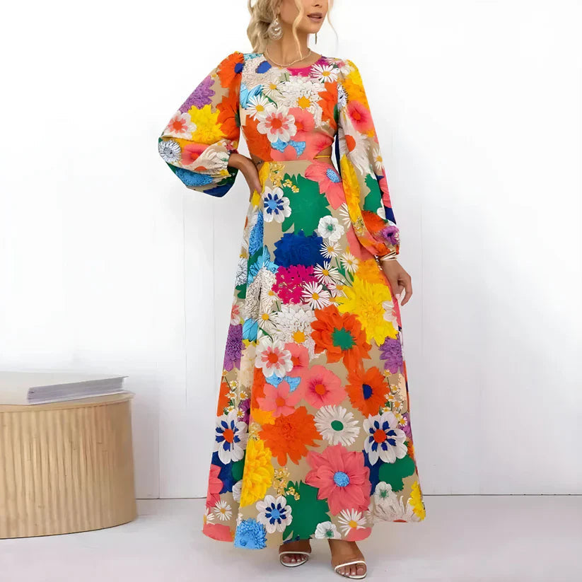 Levoire | Robe Maxi Fleurie Manches Bouffantes Multicolore