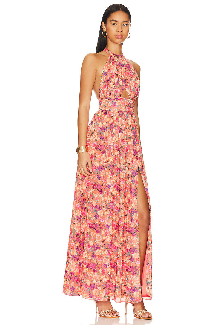 Levoire | Collier Croisé Dentelle Plissé Manches Maxi Robe