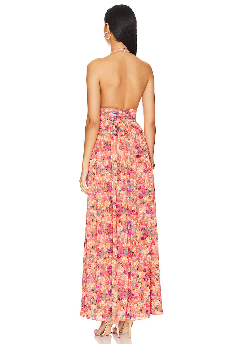 Levoire | Collier Croisé Dentelle Plissé Manches Maxi Robe