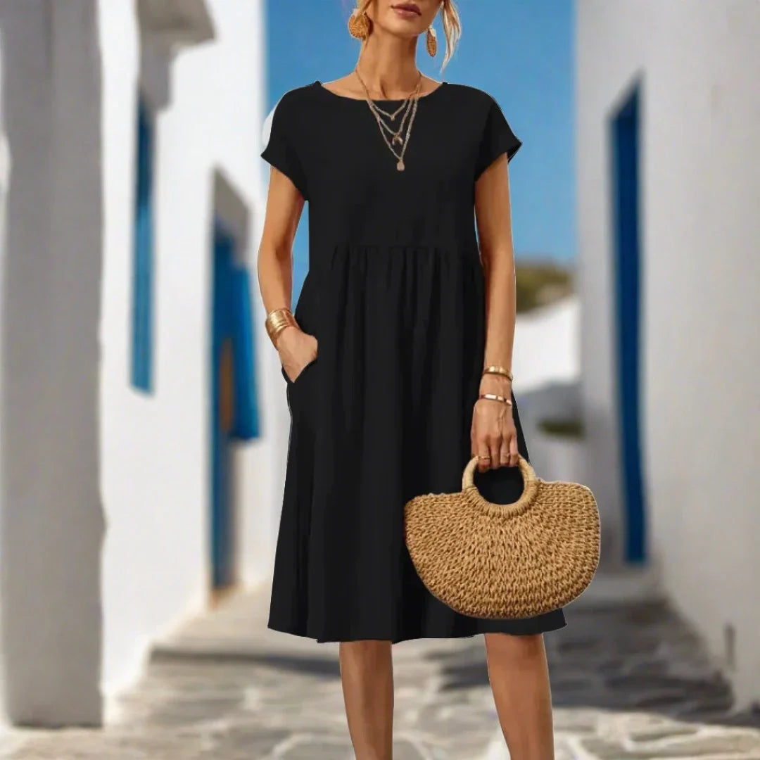 Levoire | Robe D'Été Élégante Fluide À Manches Courtes Noir