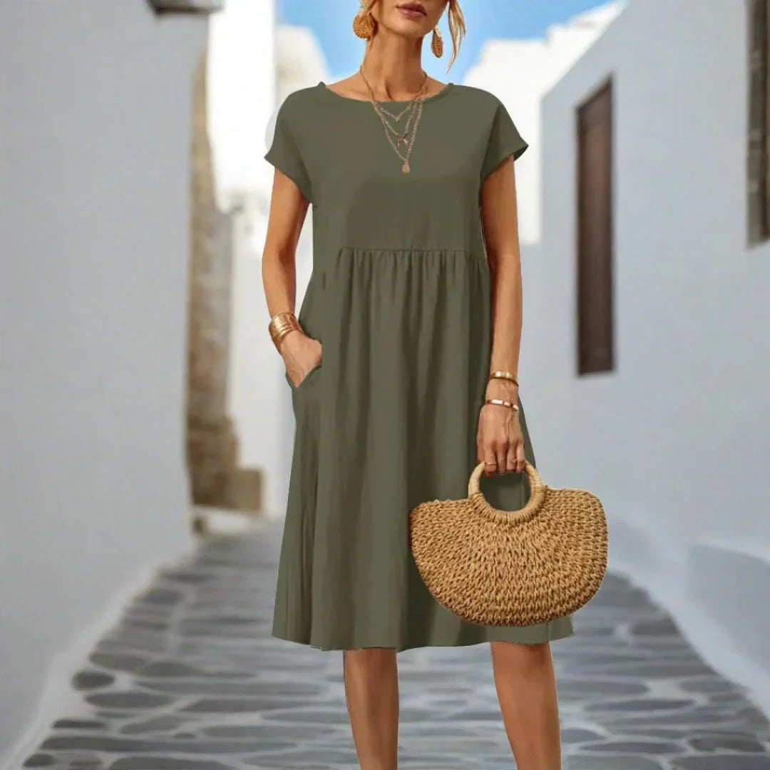 Levoire | Robe D'Été Élégante Fluide À Manches Courtes Vert