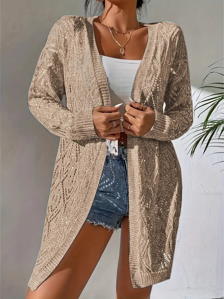 Levoire | Cardigan En Pointelle Tricoté Décontracté À Devant Ouvert – Design Long Kameleur