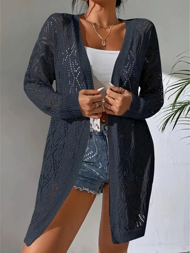 Levoire | Cardigan En Pointelle Tricoté Décontracté À Devant Ouvert – Design Long