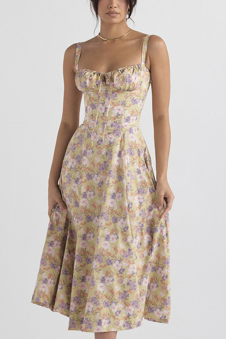 Levoire | Robe élégante manches longues Jaune Violet Fleur
