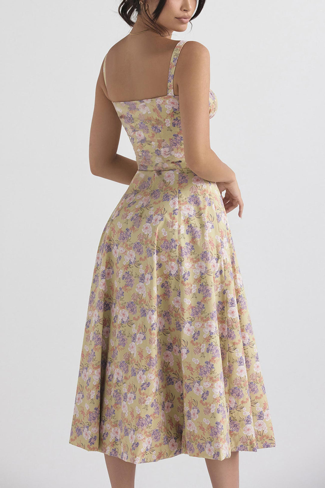 Levoire | Robe élégante manches longues Jaune Violet Fleur 2XL