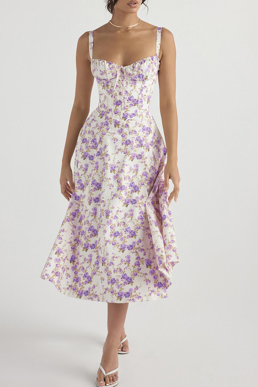 Levoire | Robe élégante manches longues Blanc Lilas Floret