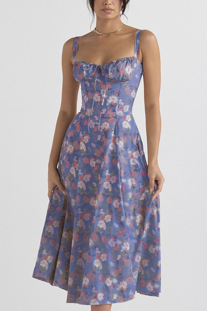 Levoire | Robe élégante manches longues Marine bleu Rouge Floret