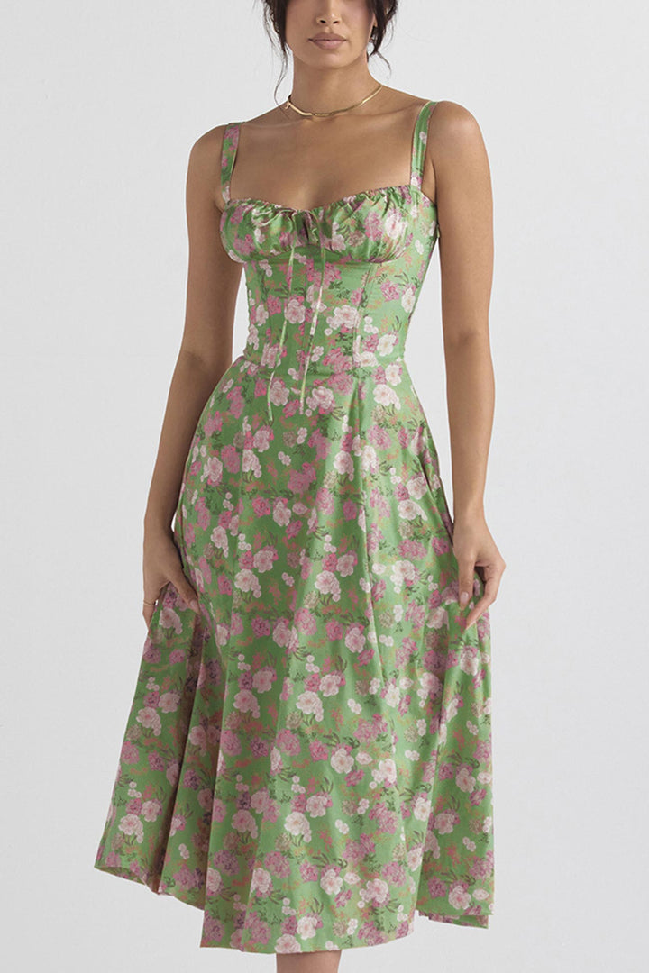 Levoire | Robe élégante manches longues Vert Rouge Fleur