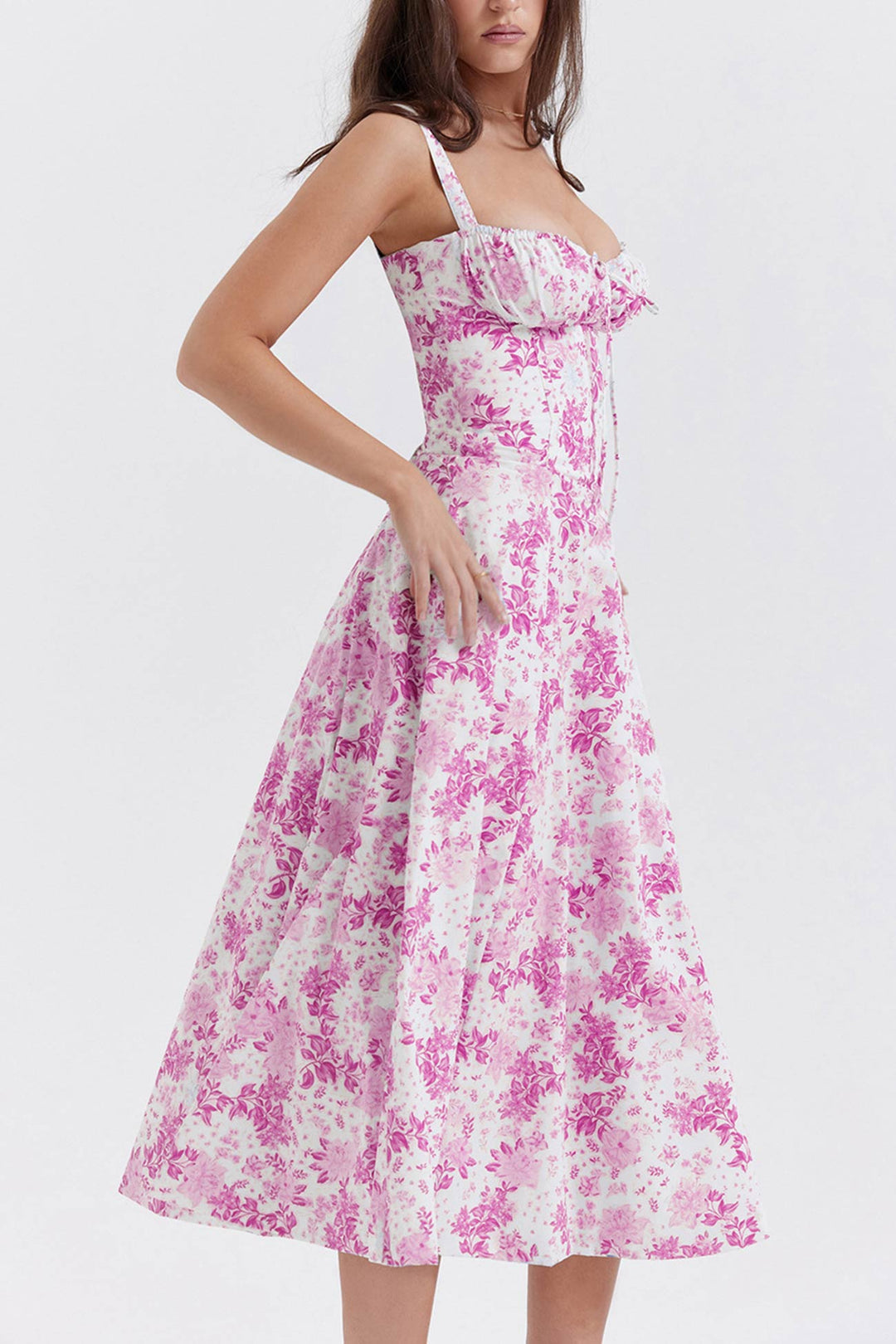Levoire | Robe élégante manches longues Blanc Rose Fleur