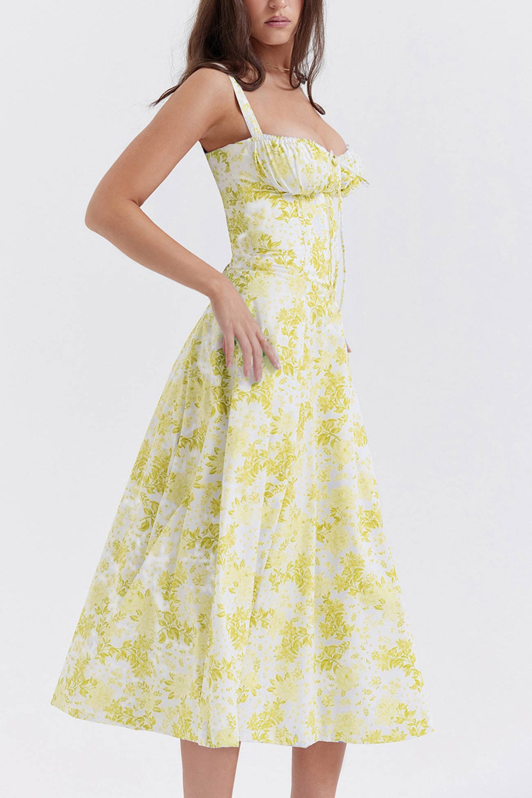 Levoire | Robe élégante manches longues Blanc Jaune Fleur