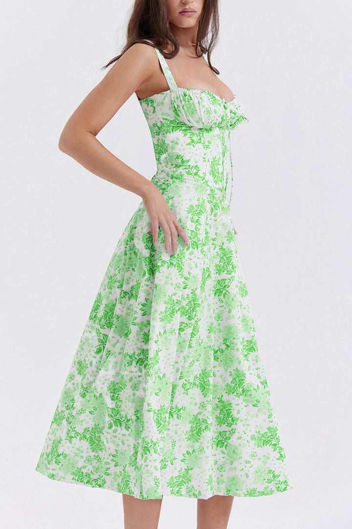 Levoire | Robe élégante manches longues Blanc Vert Fleur