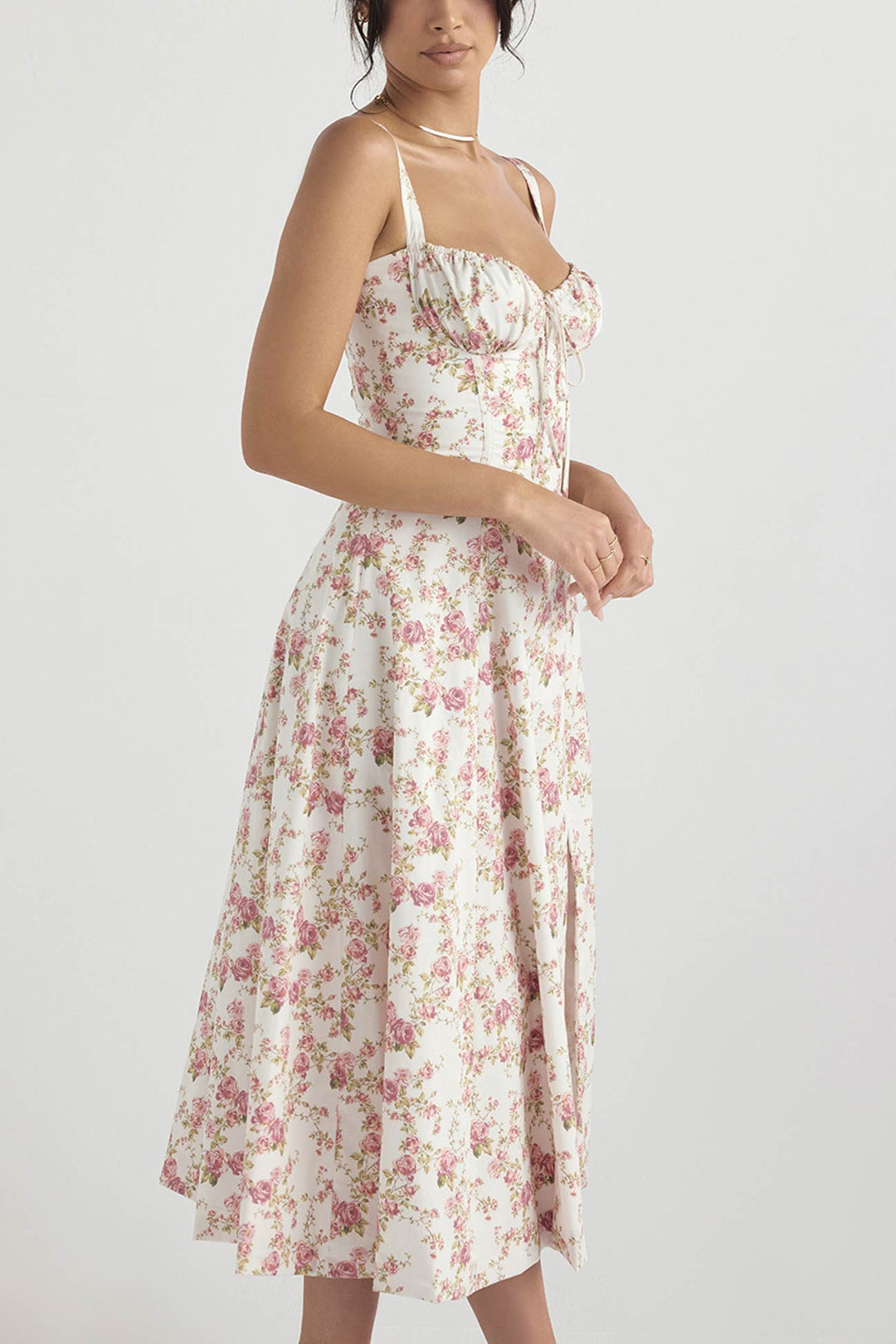 Levoire | Robe élégante manches longues Blanc Rouge Floret