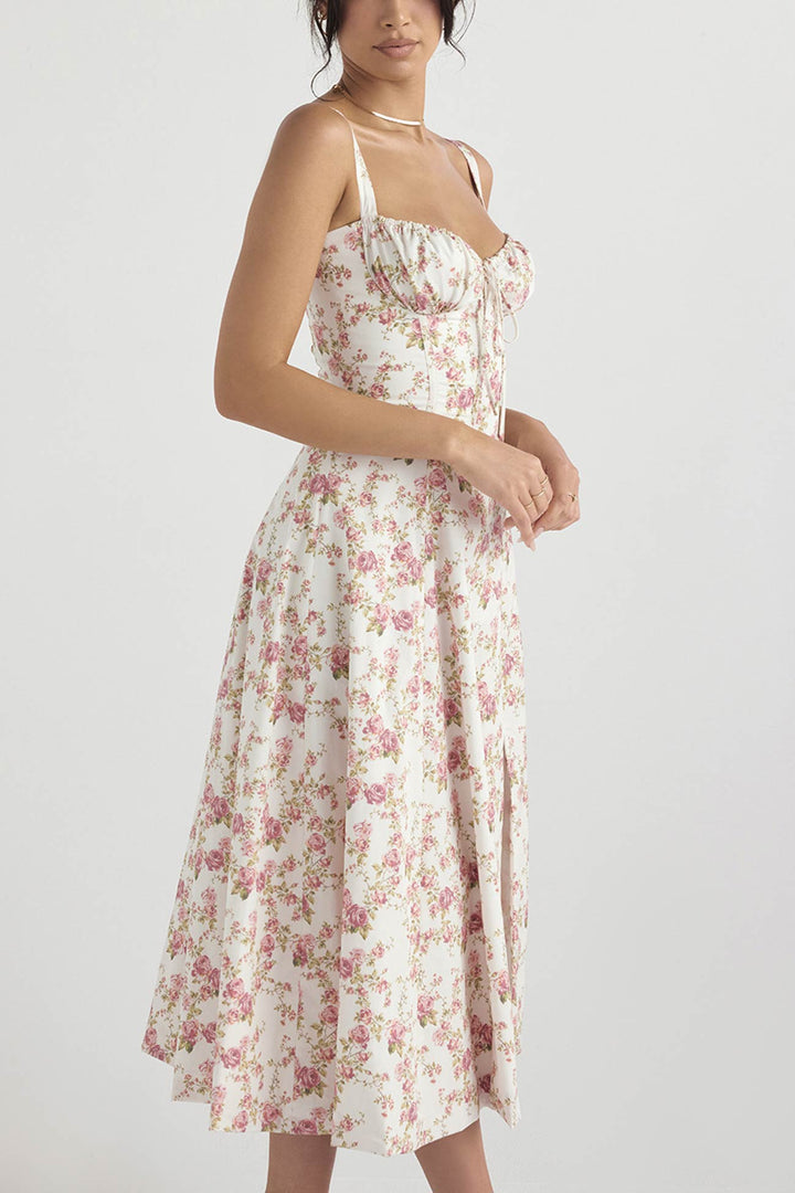 Levoire | Robe élégante manches longues Blanc Rouge Floret