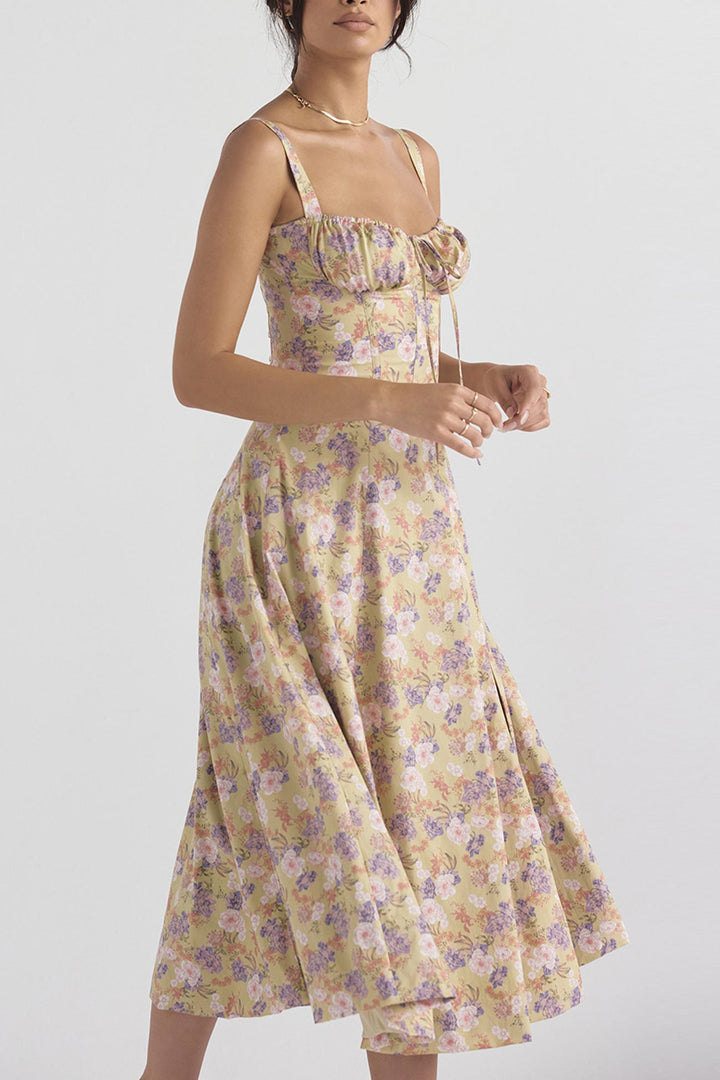 Levoire | Robe élégante manches longues Jaune Violet Fleur