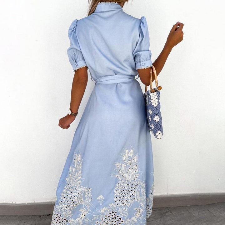 Levoire | Robe Maxi Brodée Avec Fermeture À Boutons Pour Femmes