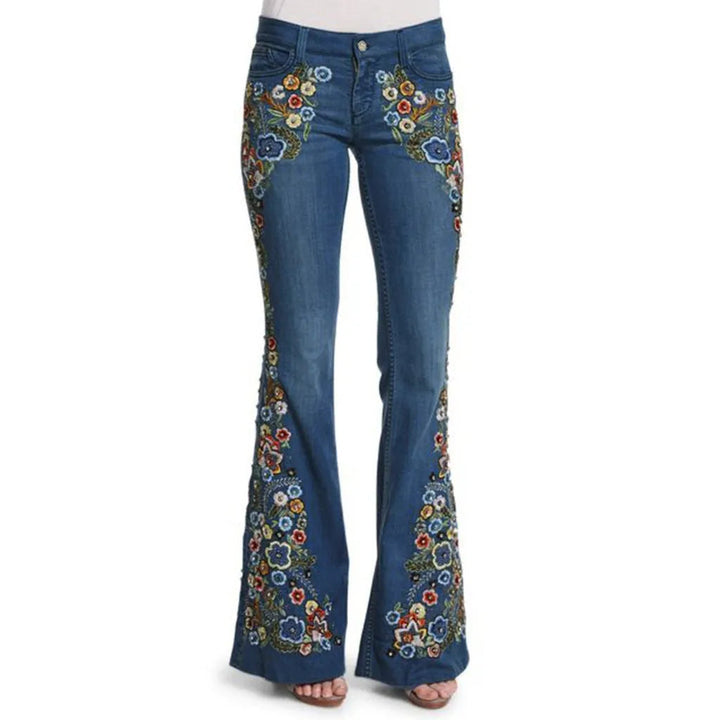 Levoire | Jeans Évasés Pour Femmes Brodés Bleu foncé