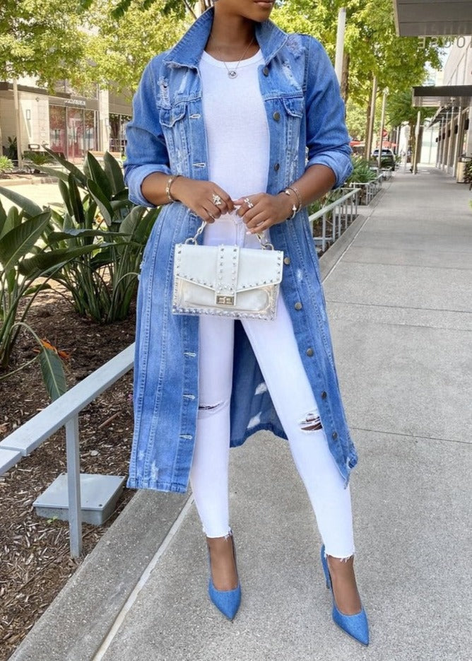 Levoire | Veste En Jean Déchirée Grande Taille Veste En Jean Pour Femmes Bleu clair