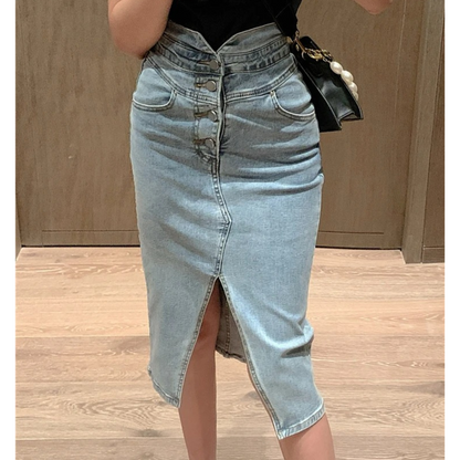 Levoire | Jupe En Jean Avec Détail De Bouton Fente À L'Avant