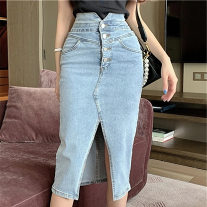 Levoire | Jupe En Jean Avec Détail De Bouton Fente À L'Avant Bleu clair