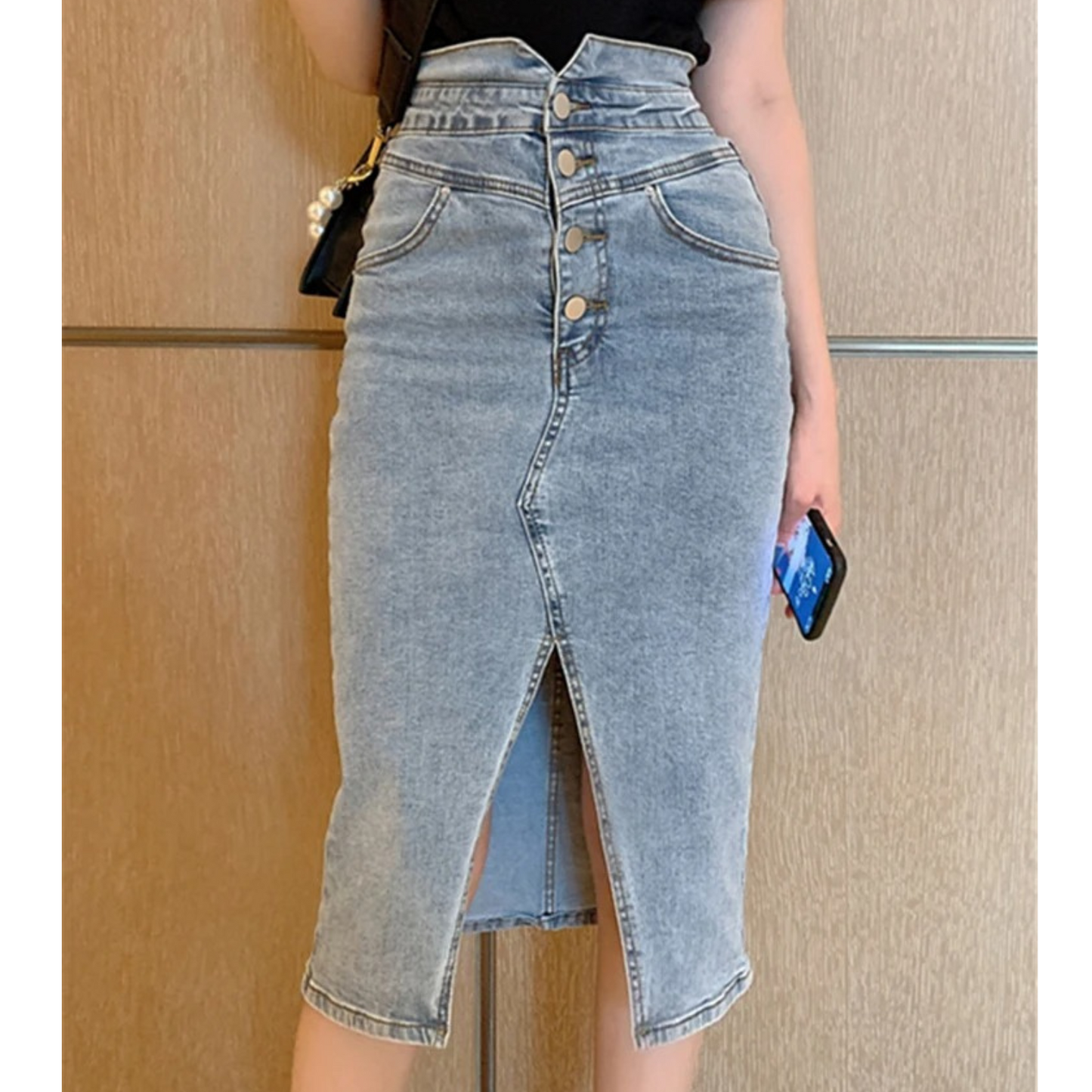 Levoire | Jupe En Jean Avec Détail De Bouton Fente À L'Avant