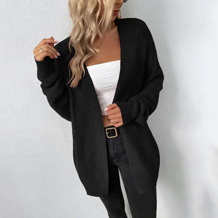 Levoire | Manteau En Tricot Long Et Doux Avec Poches Pour Femmes Noir