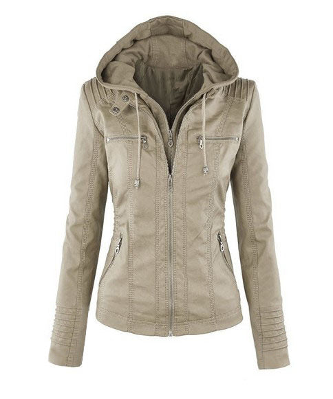 Levoire | Vêtements Femme Veste En Cuir Végan Avec Capuche Et Fermeture Éclair Gris