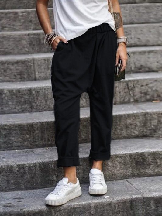Levoire | Stylish Mid-Rise Elastic Pants With A Relaxed Fit Noir