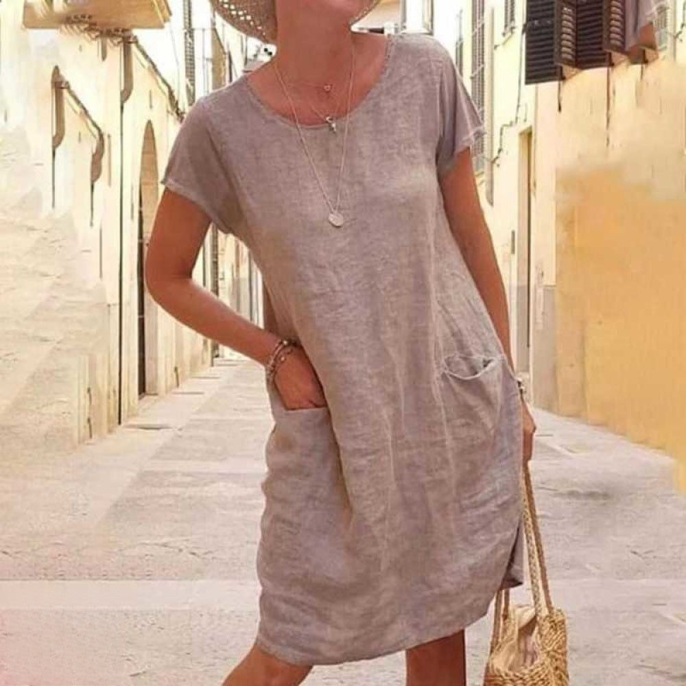Levoire | Édith Robe En Lin Décontractée À Manches Courtes Pour Femmes Khaki