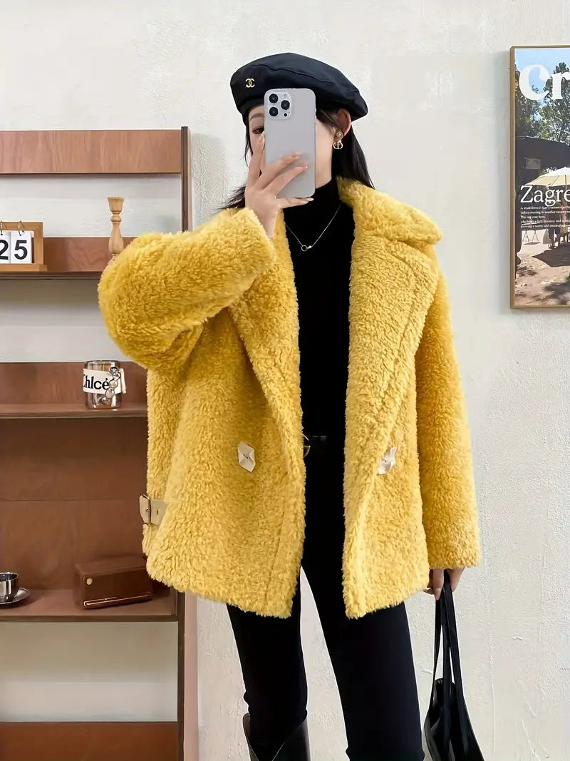 Levoire | Manteau D'Hiver Élégant Avec Col À Revers Jaune Citron Taille unique