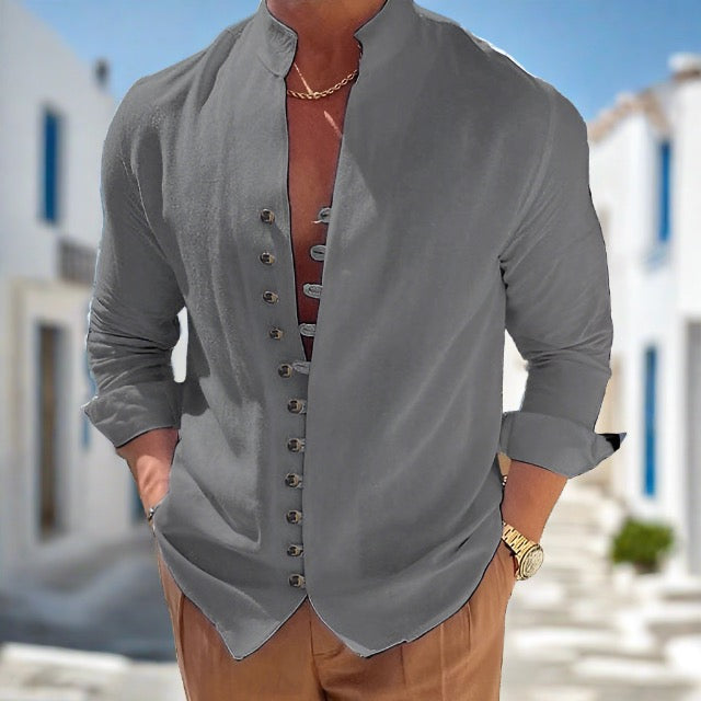 Levoire | Chemise De Printemps Élégante Pour Hommes Avec Col Gris