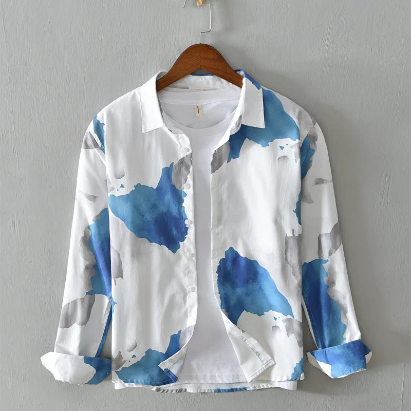 Levoire | Chemise Decontractee Imprimee Creatif Hommes Bleu