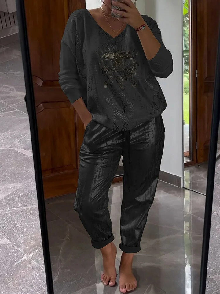 Levoire | Haut Brillant Et Pantalon Pour Femmes Noir