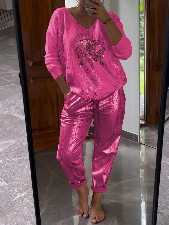 Levoire | Haut Brillant Et Pantalon Pour Femmes Rosa